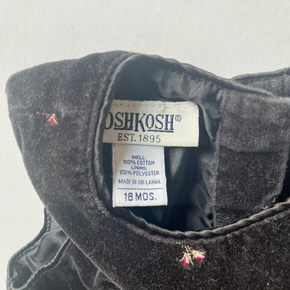 Vintage Baby Oshkosh Velour Black and Pink Floral Onesie - Picture 2 of 3